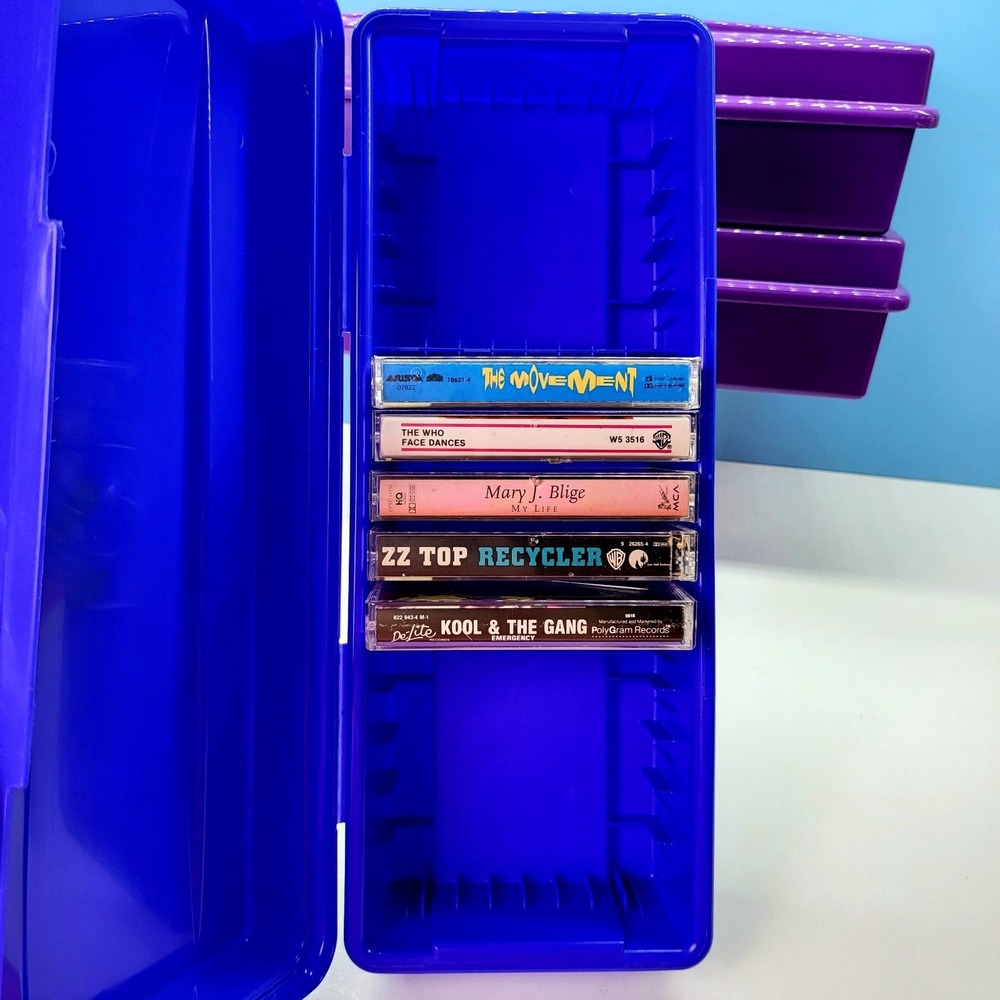 Vintage Cassette Tape Storage LOT 3 Purple & Blue Holder Case Organizer 15 Tapes - Picture 3 of 9
